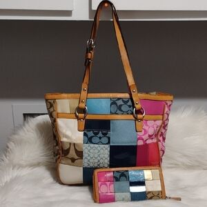 Authentic Coach Y2K Multicolor Patchwork Tote & Matching Wallet